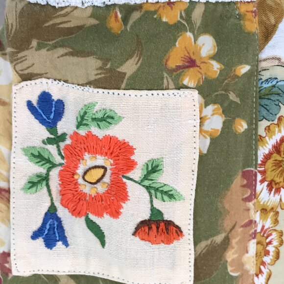 Art to wear patchwork mini dress women's M boho hippie retro denim whimsy floral - Picture 13 of 13